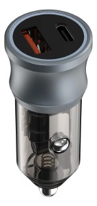 CARREGADOR VEICULAR TURBO 30W + QC18W  1USB -A + 1 USB-C 5V/3A 9V/2A 12V/ 1.5A EZRA.